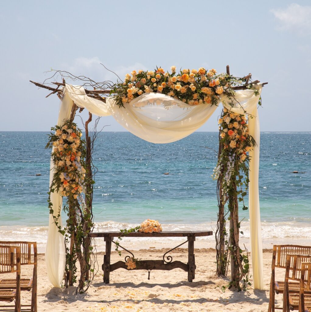 Wedding gazebo at the beach. Wedding in Mexico.
